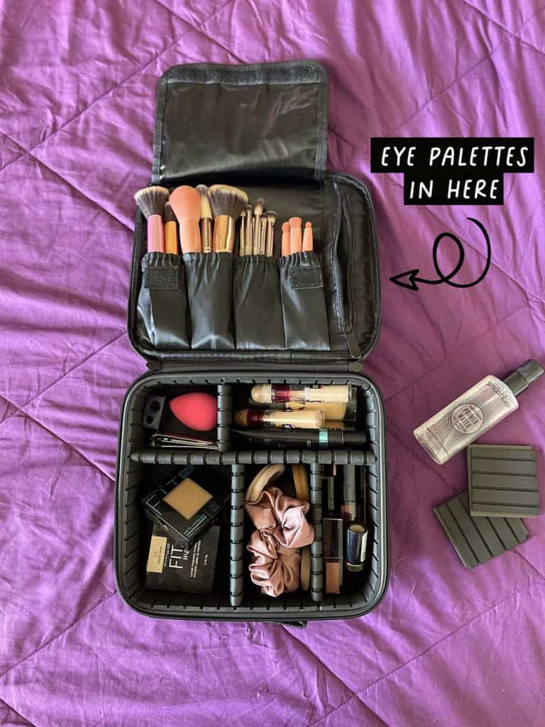 how i pack my make up bag for plane travel
