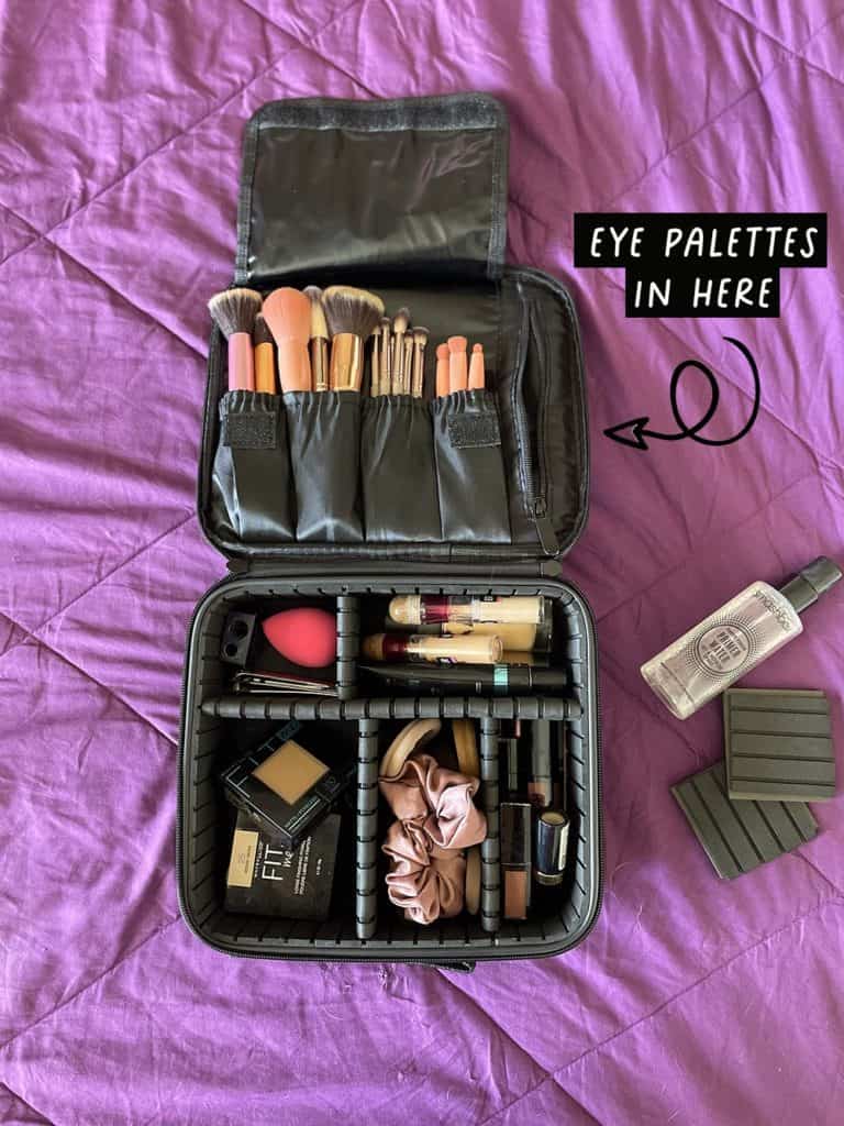 how i pack my make up bag for plane travel